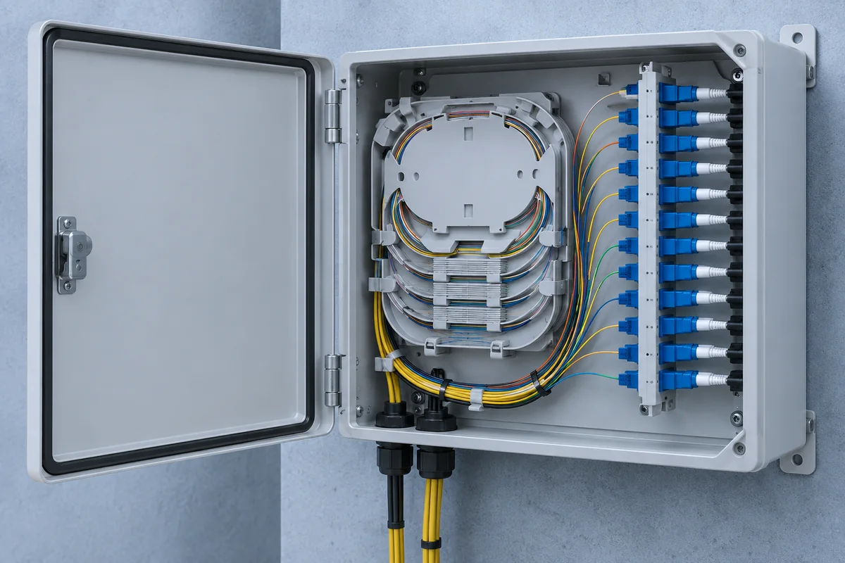 Organized fiber distribution box with splice closures